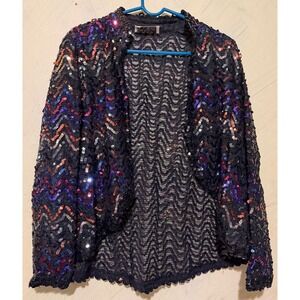 Lilli Diamond California Vintage Sequin Chevron Mesh Open Front Cardigan Jacket